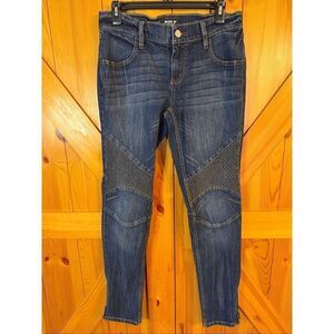 Allen B. Embroidered Skinny Ankle Zip Moto Style Dark Wash Jeans READ Size 6 (69